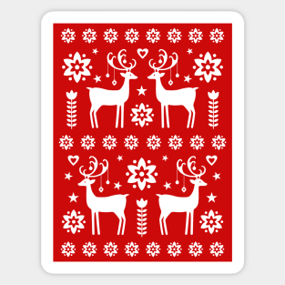 Scandinavian Vintage Christmas Reindeer Pattern Red Sticker